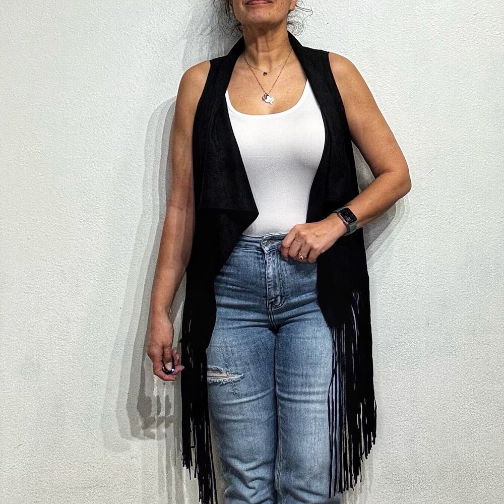 Anthropologie Do Everything In Love Black Faux Suede Vest Sz O/S NWT